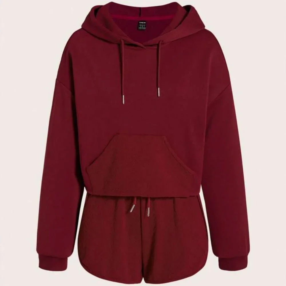 NWOT MAROON DARK RED HOODIE | KANGAROO POCKET DROP SHOULDER DRAWSTRING | BURGUND - Picture 1 of 8